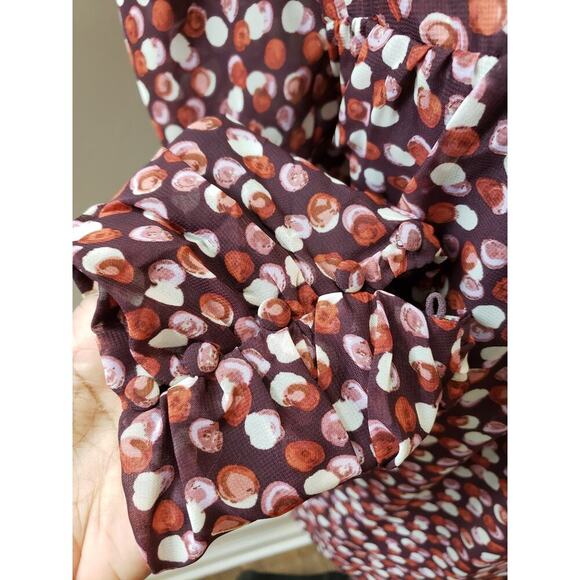 Eloquii Blouse Top Women 22 Patterned Pleated Mock Neck Long Sleeve Button Front - Picture 12 of 13